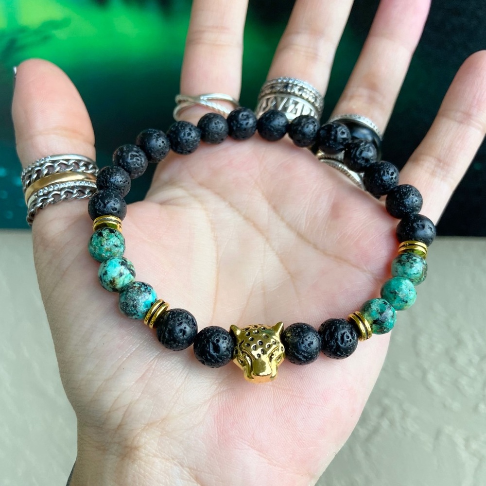 lava rock & african turquoise gold color panther